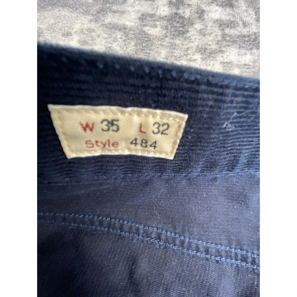 J. Crew Mens 35x32 484 Slim Fit Corduroy Pants Navy Blue Straight Cut Trousers